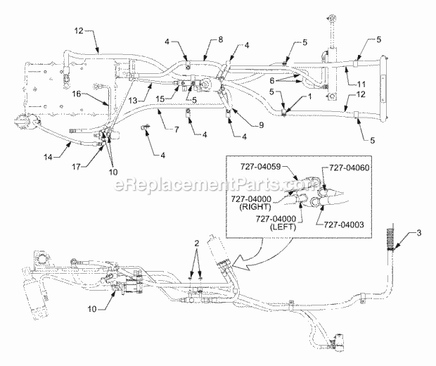 Hydraulics Diagram and Parts List for 7284 54AD74H-710, 54AT74H-710 Cub Cadet Lawn Tractor